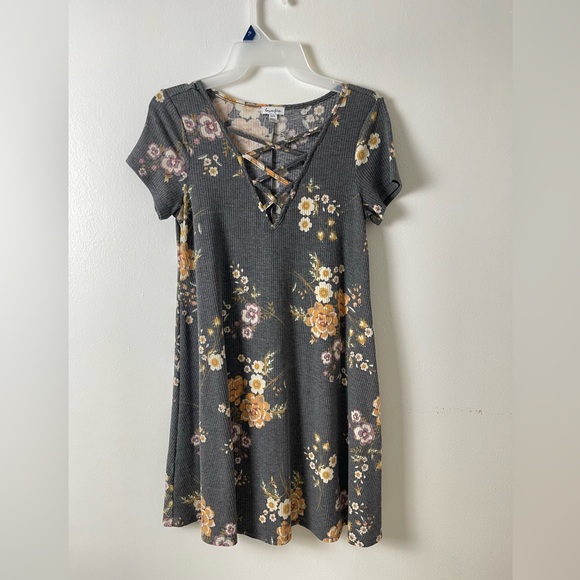 Love Fire Flowers Print RibbedT-Shirt Mini Dress Size XS - Picture 2 of 10